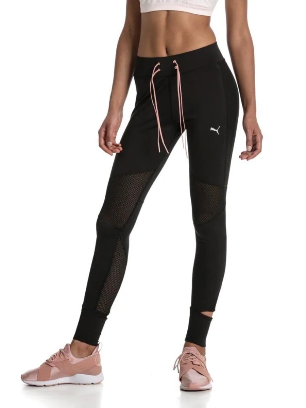Puma Black Leggings with Pink Drawcord